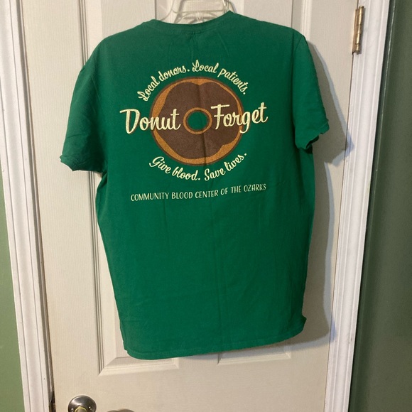 Delta soft 100% cotton tee shirt size large donut forget blood drive green - Picture 1 of 6